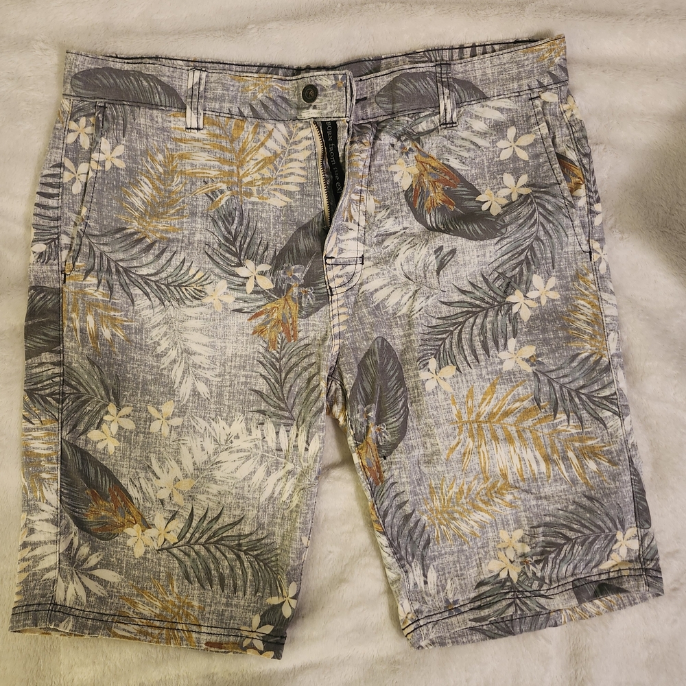 Prana Tropical Print Gray and Yellow Shorts